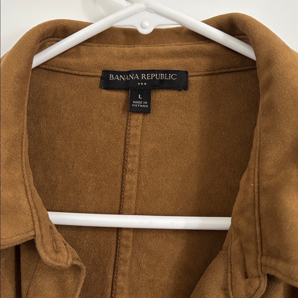 Vegan suede Banana Republic brown faux suede shirt jacket very soft size L - Picture 2 of 5